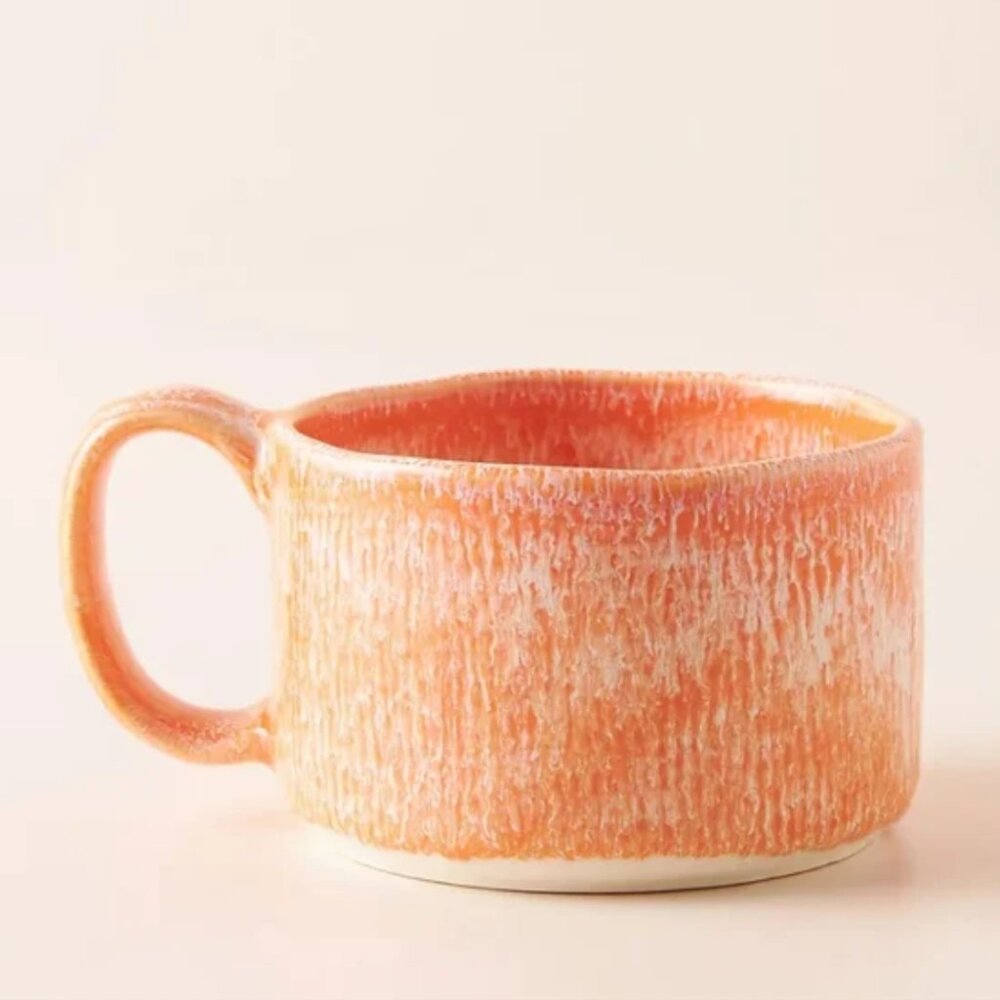 Anthropologie Set of 2 Mariana Mugs - Peach Ceramic Glazed Tea Cups Coffee Mug